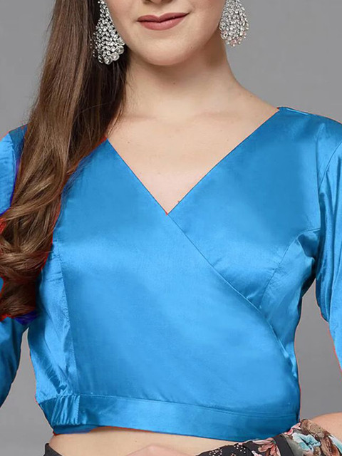 Utsav Fashion Overlapping V-Neck Satin Readymade Saree Blouse - Image 4