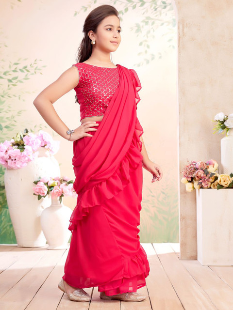 Aarika Girls Sequin Embroidered Choli & Lehenga Saree With Attachable Dupatta - Image 3