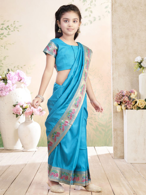 Aarika Girls Zari Woven Design Art Silk Saree - Image 3