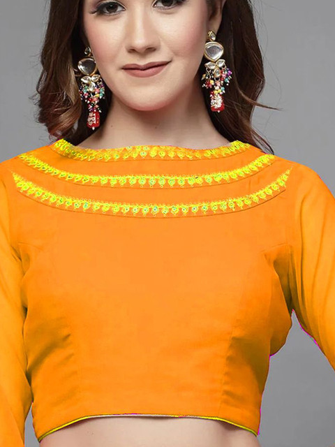 Utsav Fashion Embellished Georgette Back Tie Up Blouse in Mustard - Image 4