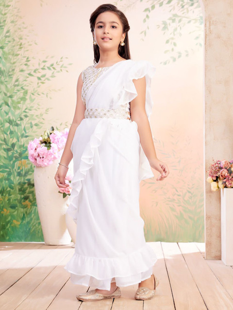 Aarika Girls Sequin Embroidered Choli & Lehenga Saree With Attachable Dupatta - Image 5