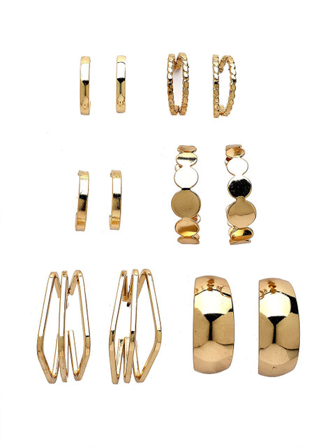 Bohey by KARATCART Set Of 6 Gold-Plated Semi Circular Shaped Half Hoop Earrings - Image 2