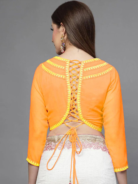 Utsav Fashion Embellished Georgette Back Tie Up Blouse in Mustard - Image 2