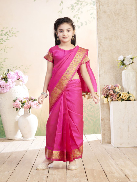 Aarika Girls Zari Block Print Saree
