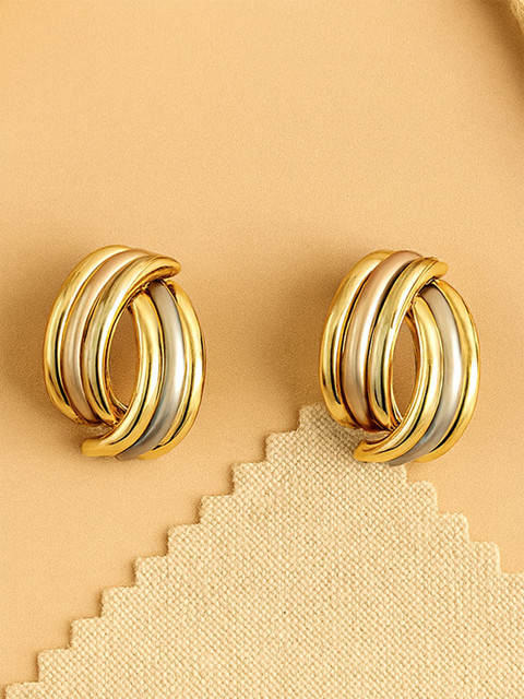 Bohey by KARATCART Gold-Plated Enamelled Semi Circular Shaped Studs