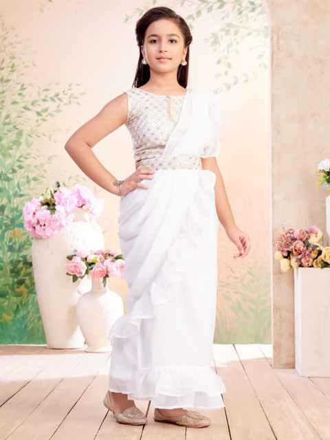 Aarika Girls Sequin Embroidered Choli & Lehenga Saree With Attachable Dupatta - Image 4