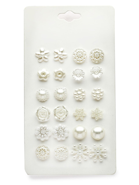 Bohey by KARATCART Set Of 12 Silver-Plated Artificial Beaded Floral Shaped Studs - Image 4