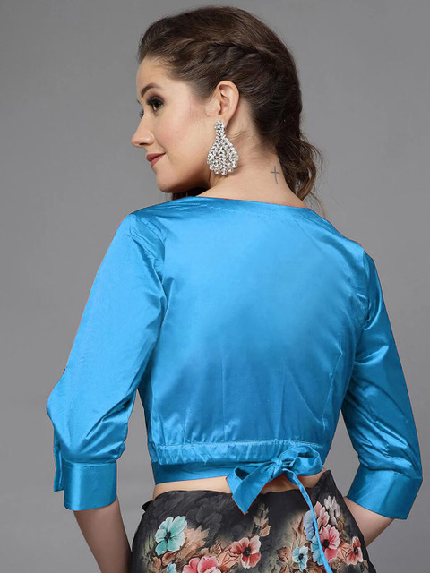 Utsav Fashion Overlapping V-Neck Satin Readymade Saree Blouse - Image 2