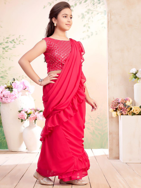 Aarika Girls Sequined Embroidered Georgette Lehenga Saree - Image 3