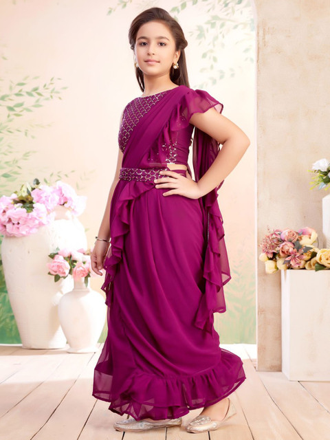 Aarika Girls Sequined Embroidered Georgette Lehenga Saree - Image 4