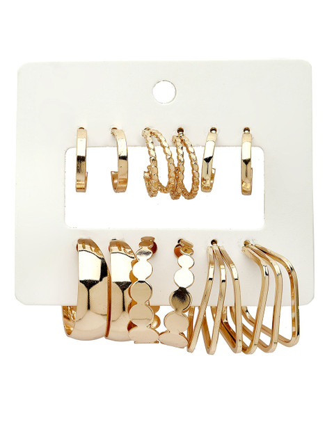 Bohey by KARATCART Set Of 6 Gold-Plated Semi Circular Shaped Half Hoop Earrings - Image 4