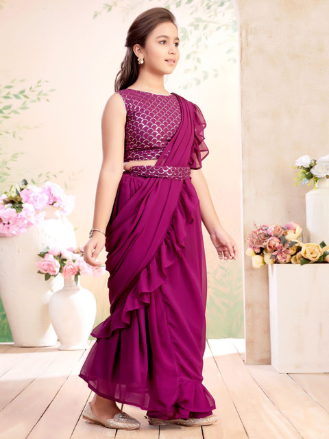 Aarika Girls Sequined Embroidered Georgette Lehenga Saree - Image 3