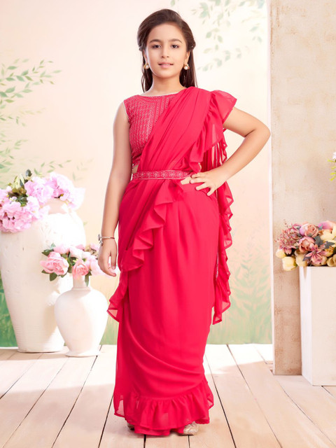 Aarika Girls Sequin Embroidered Choli & Lehenga Saree With Attachable Dupatta