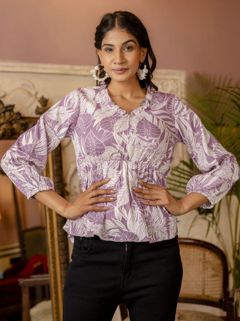 SZN Women Purple Polyester Printed Tops