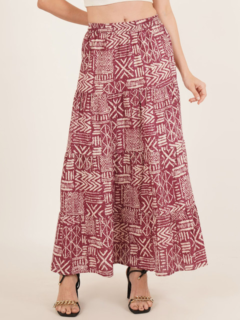 Brownverse Women Abstract Printed Pure Cotton Maxi Skirt