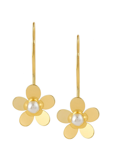 Bohey by KARATCART Gold-Plated Floral Shaped Pearls Studded Drop Earrings - Image 2