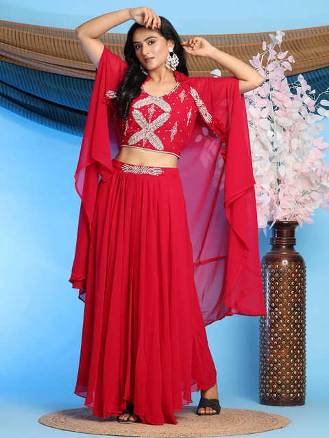 DIVASTRI Women Red Georgette Kurta Sets