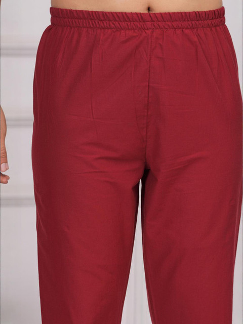 SZN Women Maroon Solid Trouser with Lace Detailing - Image 2