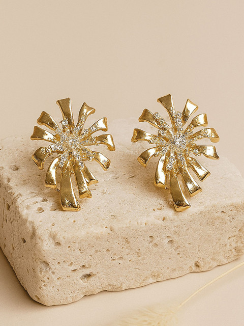 Bohey by KARATCART Gold-Plated Artificial Stones Studded Starburst Contemporary Studs