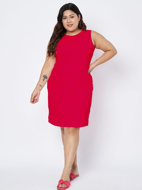 BRINNS Women Round Neck Sleeveless Plus Size Cotton Sheath Dress
