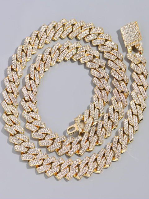 Tustrion Unisex Gold-Plated Cubic Zirconia Studded Minimal Chain