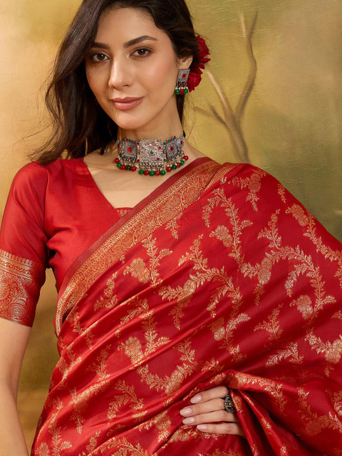 Sangria Red Woven Design Silk Blend Sarees - Image 2