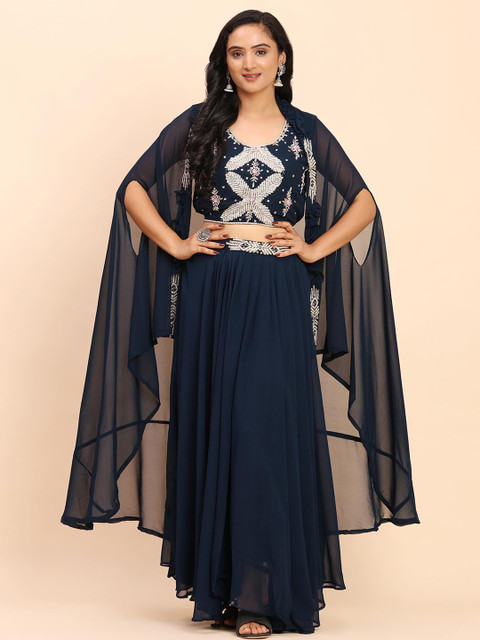 DIVASTRI Women Navy Blue Georgette Kurta Sets