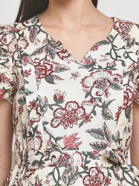 Frempy Women Floral Printed Flutter Sleeve Organic Cotton Maternity Fit & Flare Midi Dress - Image 2