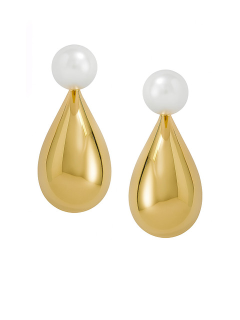Bohey by KARATCART Gold-Plated Pearls Studded Teardrop Shaped Drop Earrings - Image 2