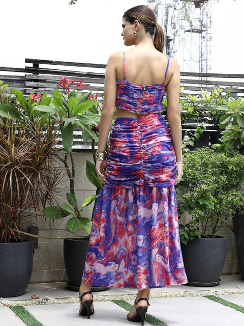 plusS Printed Shoulder Straps Neck Top With Skirt - Image 5