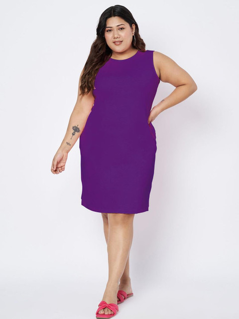 BRINNS Plus Size Round Neck Sleeveless Cotton Sheath Dress