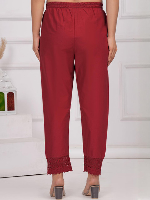 SZN Women Maroon Solid Trouser with Lace Detailing - Image 5