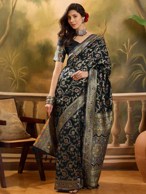 Sangria Black Woven Design Silk Blend Sarees