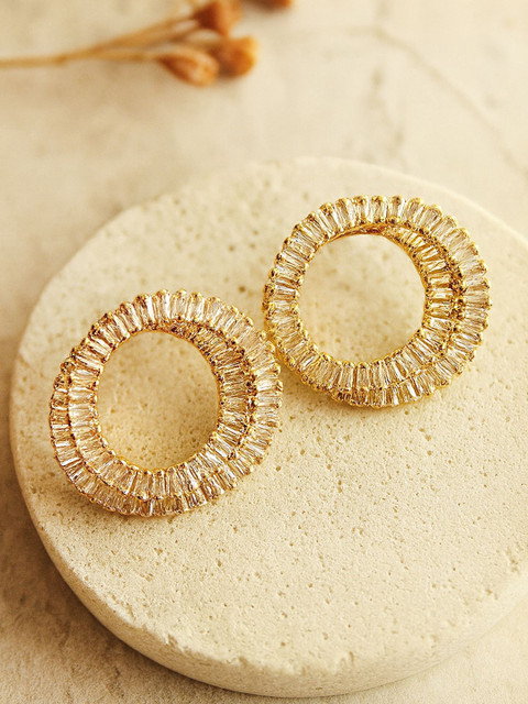 Bohey by KARATCART Gold-Plated Crystals Studded Circular Shaped Studs