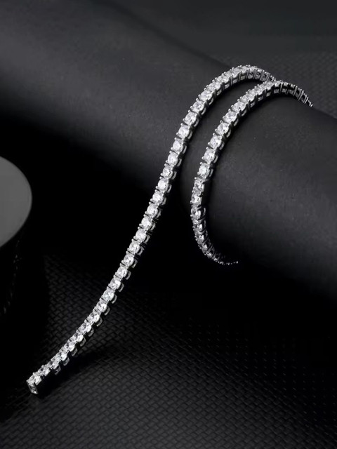 Newitin Unisex Silver-Plated Cubic Zirconia Studded Statement Chain