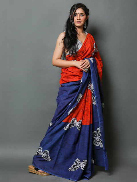 Dastkar Ethnic Motifs Pure Cotton Block Print Saree