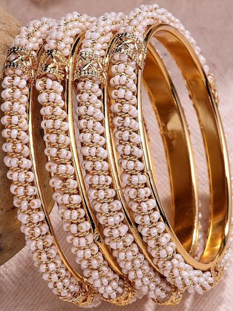 Sukkhi Gold-Plated Set Of 4 Artificial Beads Beaded Bangles