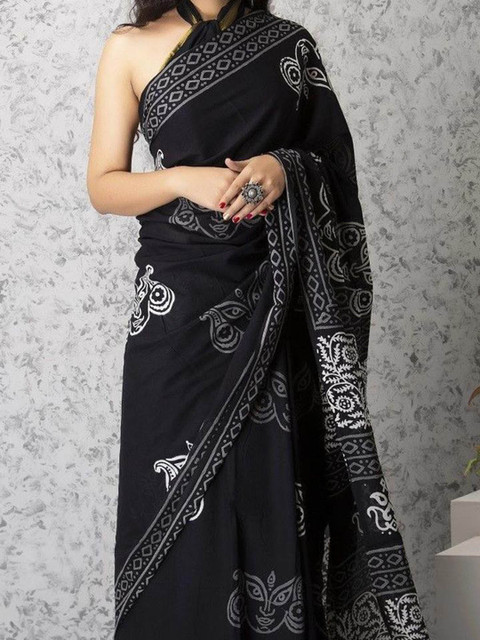 Dastkar Printed Pure Cotton Block Print Saree - Image 2