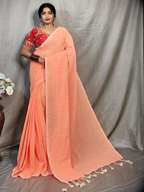 RIDDHIMAN FASHION Solid Pure Cotton Saree