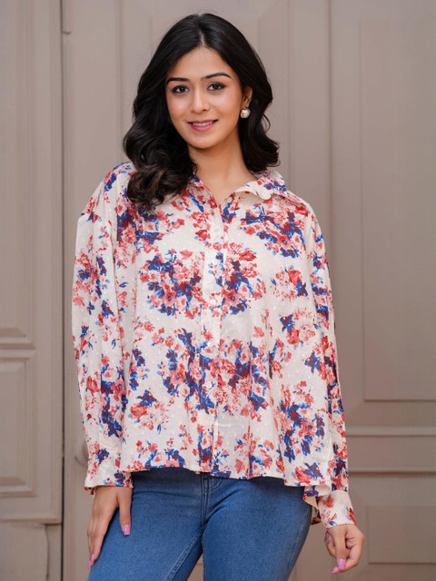 SZN Women Off White Cotton Printed Tops