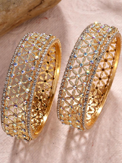 Sukkhi Women Set Of 2 Gold-Plated Stone-Studded Bangles