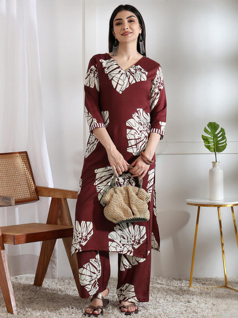 Moda Rapido Women Maroon Viscose Rayon Kurta Sets