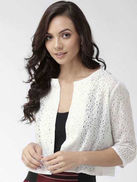 NATURE CRAFT Self Design Mandarin Collar Open Front Cotton Shrug