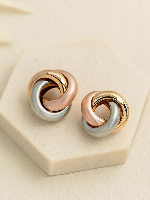 Bohey by KARATCART Rose Gold-Plated Triple Circular Shaped Studs