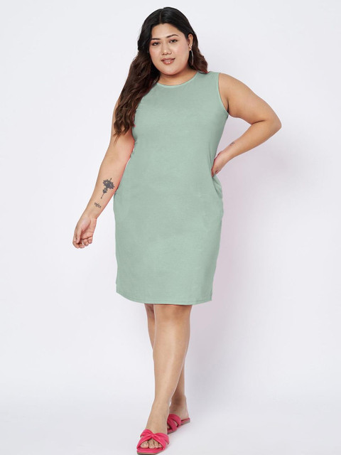 BRINNS Plus Size Round Neck Sleeveless Cotton Sheath Dress