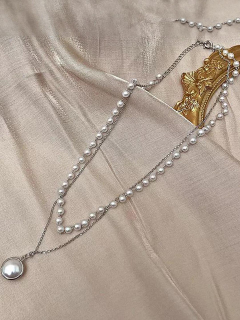 Vembley Women Silver-Plated Pearls Double Layered Necklace