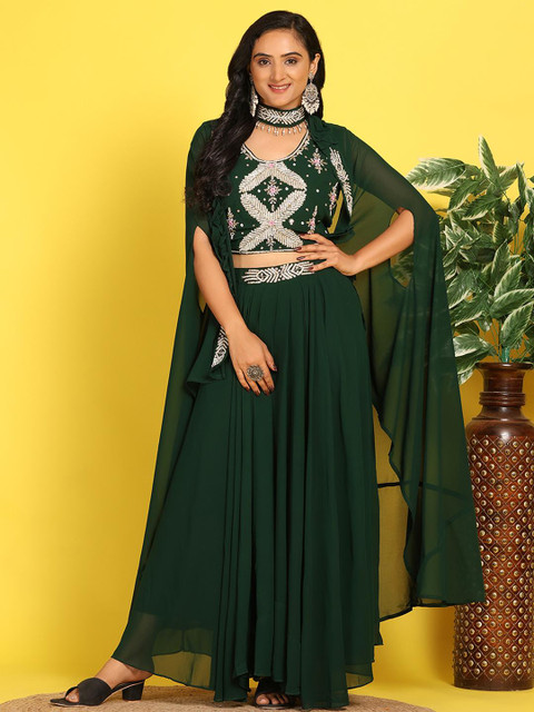DIVASTRI Women Green Georgette Kurta Sets