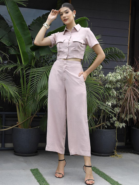 plusS Shirt Collar Neck Shirt With Trousers Co-Ords