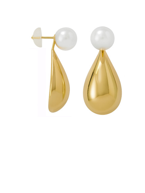 Bohey by KARATCART Gold-Plated Pearls Studded Teardrop Shaped Drop Earrings - Image 3