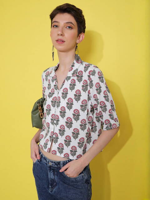 LIMEROAD Women Floral Printed Shirt Collar Top